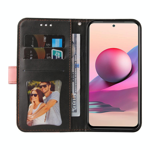 Xiaomi Redmi Note 10 5G / Poco M3 Pro Business Stitching-Color Horizontal Flip PU Leather Case with Holder & Card Slots & Photo Frame(Pink)