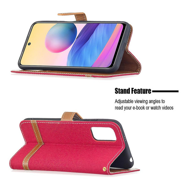 Xiaomi Poco M3 Pro / Redmi Note 10 5G Color Matching Denim Texture Horizontal Flip Leather Case with Holder & Card Slots & Wallet & Lanyard(Red)