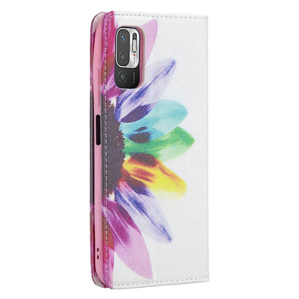 Xiaomi Poco M3 Pro / Redmi Note 10 5G Colored Drawing Pattern Invisible Magnetic Horizontal Flip PU Leather Case with Holder & Card Slots & Wallet(Sun Flower)