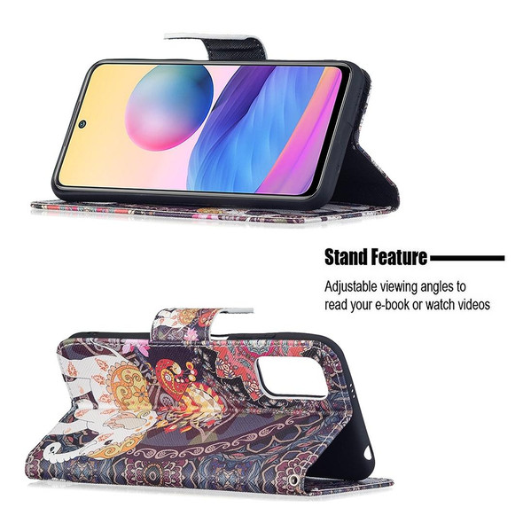 Xiaomi Poco M3 Pro / Redmi Note 10 5G Colored Drawing Pattern Horizontal Flip Leather Case with Holder & Card Slots & Wallet(Flowers Elephant)