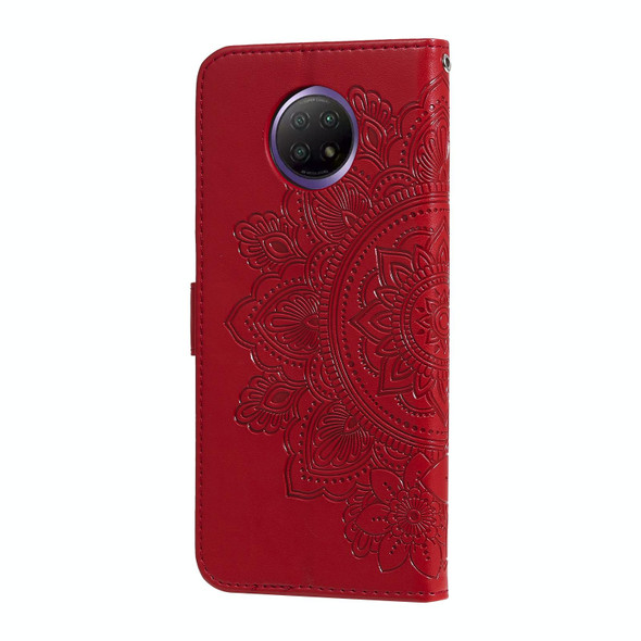 Xiaomi Redmi Note 9T 5G / Note 9 5G (CN Version) 7-petal Flowers Embossing Pattern Horizontal Flip PU Leather Case with Holder & Card Slots & Wallet & Photo Frame(Red)