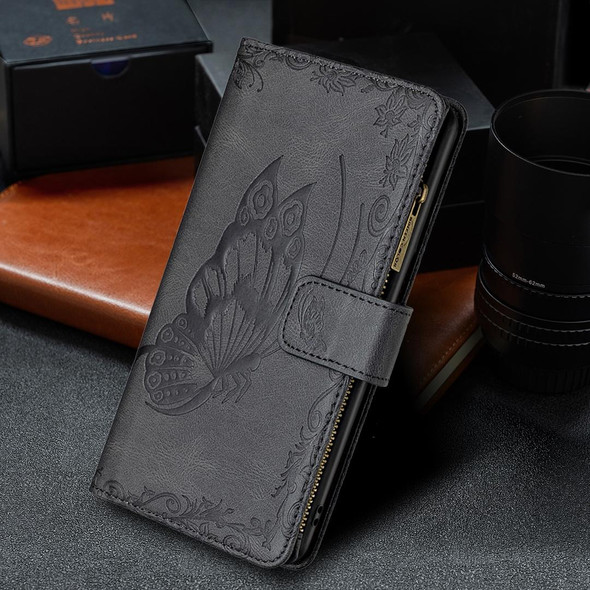 Xiaomi Redmi Note 9 Pro Max Flying Butterfly Embossing Pattern Zipper Horizontal Flip Leather Case with Holder & Card Slots & Wallet(Black)