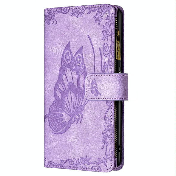 Xiaomi Redmi Note 10 Pro Flying Butterfly Embossing Pattern Zipper Horizontal Flip Leather Case with Holder & Card Slots & Wallet(Purple)