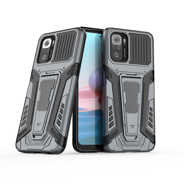 Xiaomi Redmi Note 10 4G War Chariot Series Armor All-inclusive Shockproof PC + TPU Protective Case with Invisible Holder(Grey)