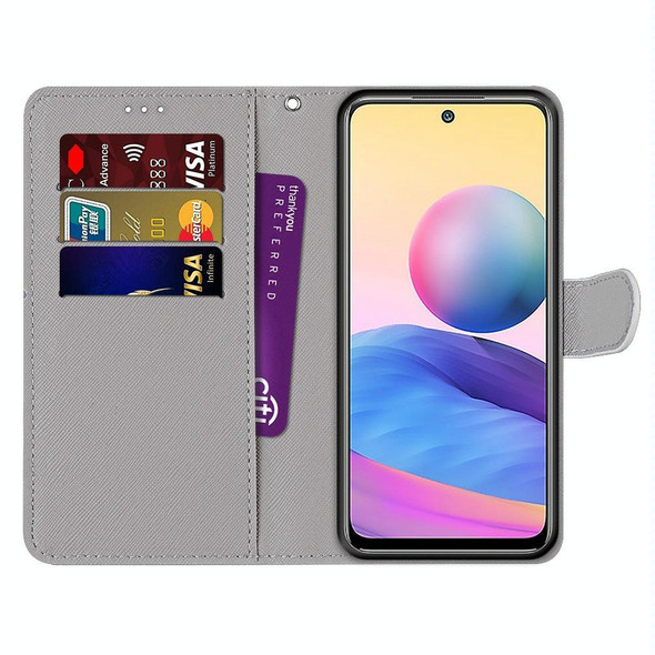 Xiaomi Redmi Note 10 5G Coloured Drawing Cross Texture Horizontal Flip PU Leather Case with Holder & Card Slots & Wallet & Lanyard(Light Pink Bouquet)