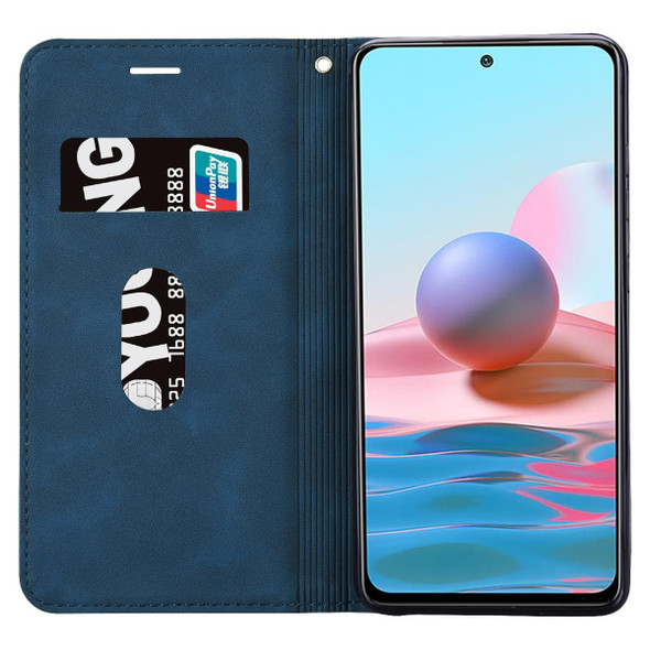 Xiaomi Redmi Note 10 4G Frosted Business Magnetic Horizontal Flip PU Leather Case with Holder & Card Slot & Lanyard(Blue)