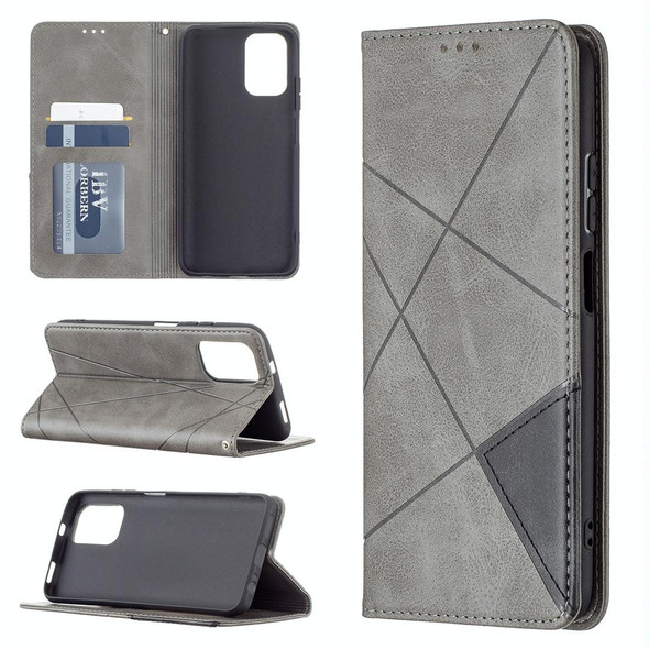 Xiaomi Redmi Note 10 4G / Note 10s Rhombus Texture Horizontal Flip Magnetic Leather Case with Holder & Card Slots(Grey)