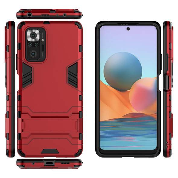 Xiaomi Redmi Note 10 Pro Shockproof PC + TPU Protective Case with Hidden Holder(Red)