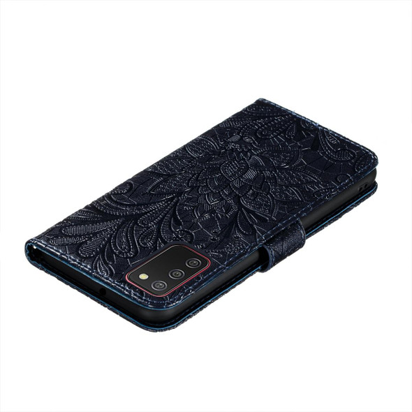 Xiaomi Redmi 9T / Poco M3 Lace Flower Embossing Pattern Horizontal Flip Leather Case with Holder & Card Slots & Wallet & Photo Frame(Dark Blue)