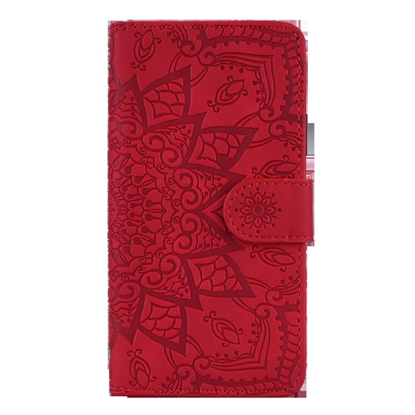 Xiaomi Redmi Note 8 Pro Calf Pattern Mandala Double Folding Design Embossed Leather Case with Wallet & Holder & Card Slots(Red)