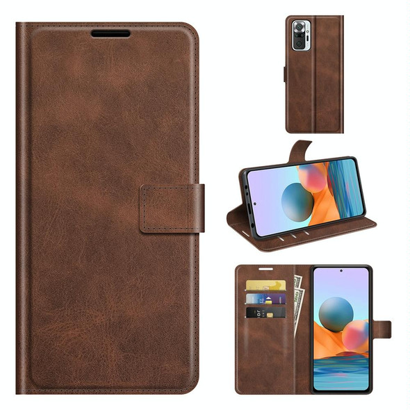 Redmi Note 10 Pro (Indian Edition) Retro Calf Pattern Buckle Horizontal Flip Leather Case with Holder & Card Slots & Wallet(Dark Brown)