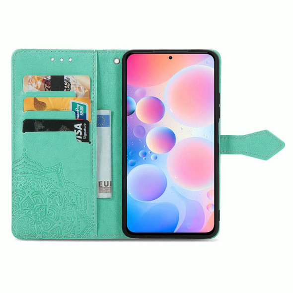 Halfway Mandala Embossing Pattern Horizontal Flip Leather Case with Holder & Card Slots & Wallet & Lanyard - Xiaomi Redmi K40 / K40 Pro / K40 Pro+(Green)