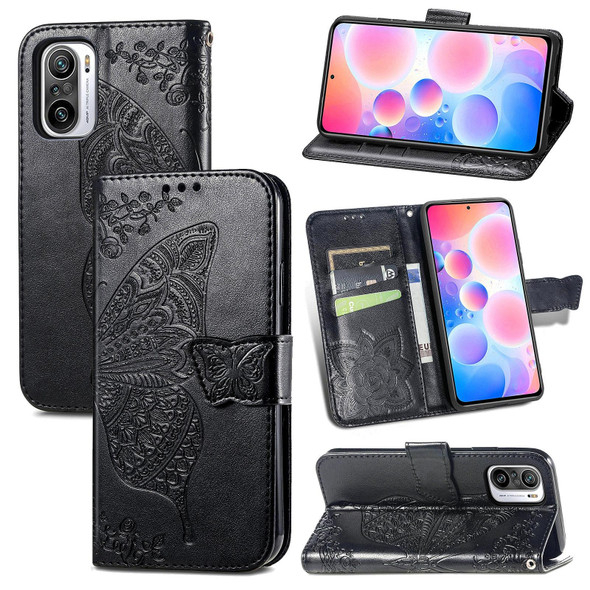 Xiaomi Redmi Note 10 Pro Butterfly Love Flowers Embossed Horizontal Flip Leather Case with Holder & Card Slots & Wallet & Lanyard(Black)