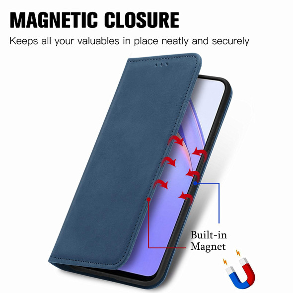 Xiaomi Redmi Note 9 4G Retro Skin Feel Business Magnetic Horizontal Flip Leather Case with Holder & Card Slots & Wallet & Photo Frame(Blue)