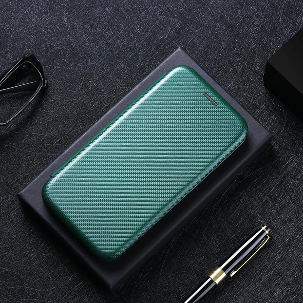 Xiaomi Redmi K30 Ultra Carbon Fiber Texture Magnetic Horizontal Flip TPU + PC + PU Leather Case with Card Slot(Green)