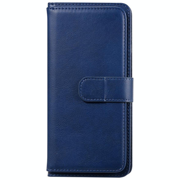 Xiaomi Redmi Note 9S Multifunctional Magnetic Copper Buckle Horizontal Flip Solid Color Leather Case with 10 Card Slots & Wallet & Holder & Photo Frame(Dark Blue)