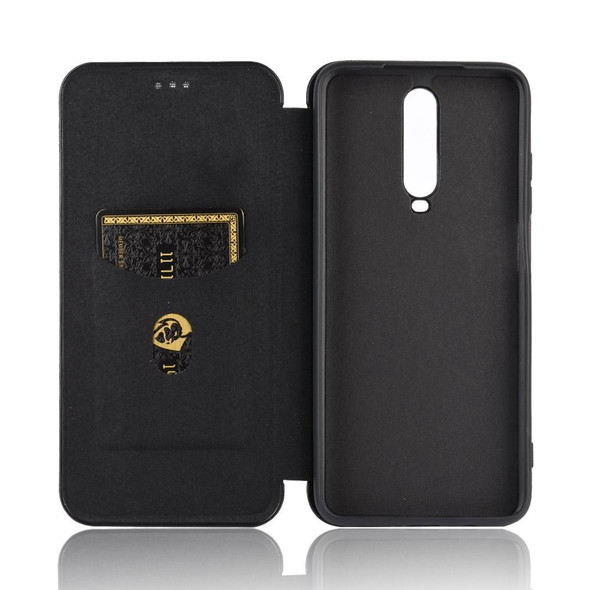 Xiaomi Redmi K30 Carbon Fiber Texture Magnetic Horizontal Flip TPU + PC + PU Leather Case with Card Slot(Black)