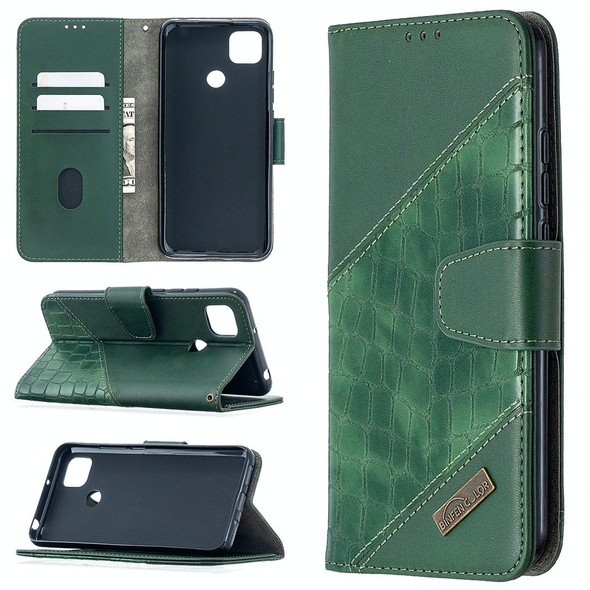 Xiaomi Redmi 9C Matching Color Crocodile Texture Horizontal Flip PU Leather Case with Wallet & Holder & Card Slots(Green)