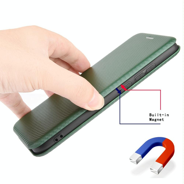 Xiaomi Redmi 9 Carbon Fiber Texture Magnetic Horizontal Flip TPU + PC + PU Leather Case with Card Slot(Green)
