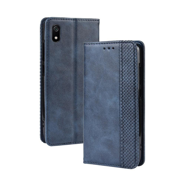 Magnetic Buckle Retro Crazy Horse Texture Horizontal Flip Leather Case for Xiaomi Redmi 7A, with Holder & Card Slots & Photo Frame(Blue)