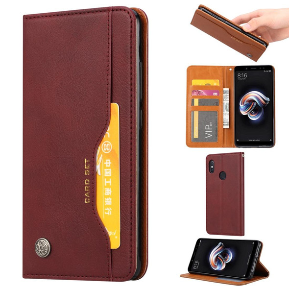 Knead Skin Texture Horizontal Flip Leather Case for Xiaomi Redmi Note 5 / Note 5 Pro, with Photo Frame & Holder & Card Slots & Wallet(Wine Red)