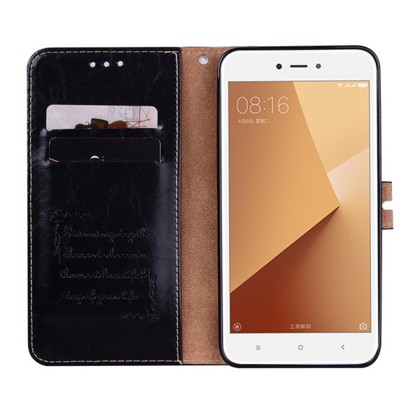 Xiaomi Redmi Note 5A Without Fingerprint Identification Oil Wax Texture Horizontal Flip Leather Case with Holder & Card Slots & Wallet(Black)