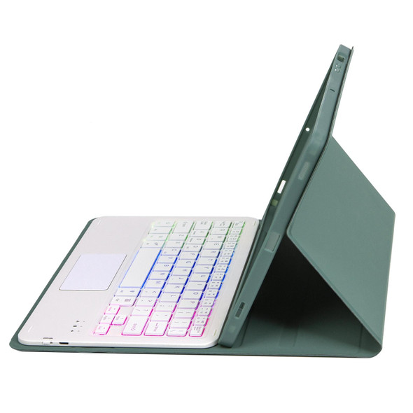 T11B-AS Skin Feel Pen Slot Touch Pad Backlight Bluetooth Keyboard Leather Tablet Case - iPad Pro 11 2021&2020&2018(Dark Green)