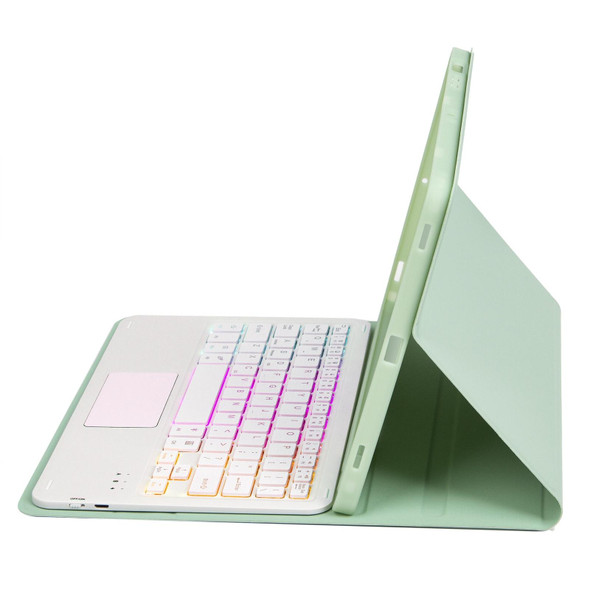 T11B-AS Skin Feel Pen Slot Touch Pad Backlight Bluetooth Keyboard Leather Tablet Case - iPad Pro 11 2021&2020&2018(Mint Green)