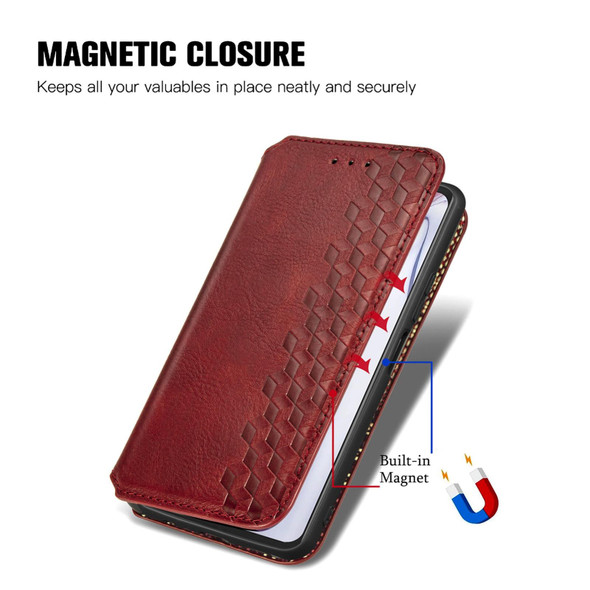 Blackview A100 Cubic Grid Pressed Horizontal Flip Magnetic PU Leatherette Case with Holder & Card Slots & Wallet(Red)