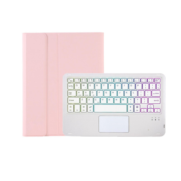 T11B-AS Skin Feel Pen Slot Touch Pad Backlight Bluetooth Keyboard Leather Tablet Case - iPad Pro 11 2021&2020&2018(Pink)