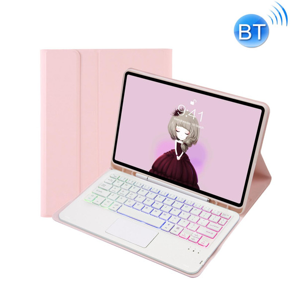 T102B-AS Skin Feel Pen Slot Touch Pad Backlight Bluetooth Keyboard Leather Tablet Case - iPad 10.2 2021&2020&2019/Air 2019/Pro 10.5(Pink)