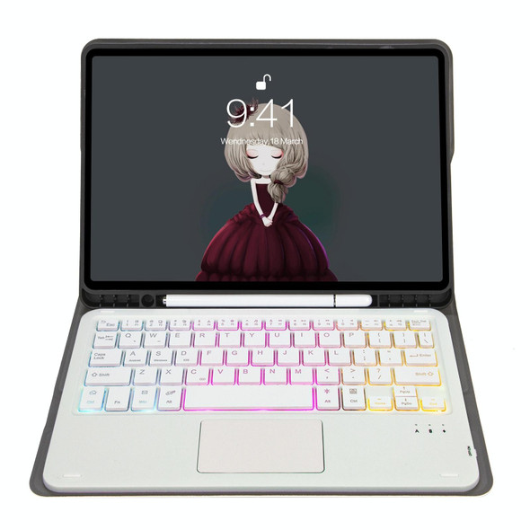 A102B-AS Lambskin Pen Slot Touch Pad Backlight Bluetooth Keyboard Leatherette Tablet Case - iPad 10.2 2021&2020&2019/Air 2019/Pro 10.5(Rose Gold)