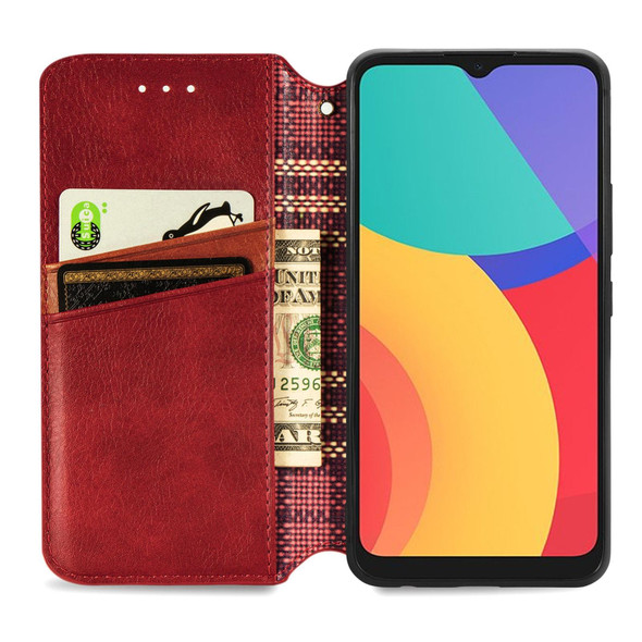 Alcatel 1S 2021 Cubic Grid Pressed Horizontal Flip Magnetic PU Leatherette Case with Holder & Card Slots & Wallet(Red)