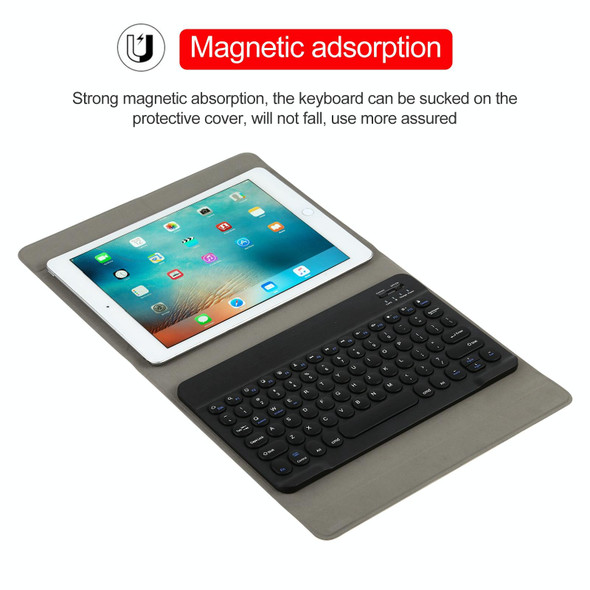 Universal Round Keys Detachable Bluetooth Keyboard + Leather Tablet Case without Touchpad for iPad 9-10 inch, Specification:Black Keyboard(Blue)