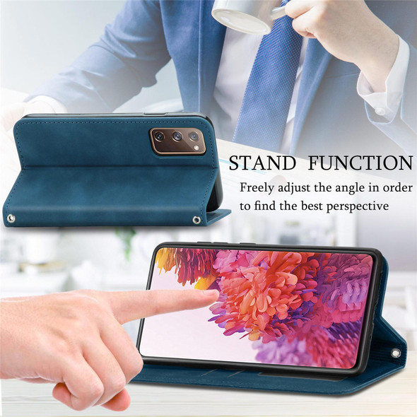 Retro Skin Feel Business Magnetic Horizontal Flip Leather Case With Holder & Card Slots & Wallet & Photo Frame - Samsung Galaxy S20 FE(Blue)