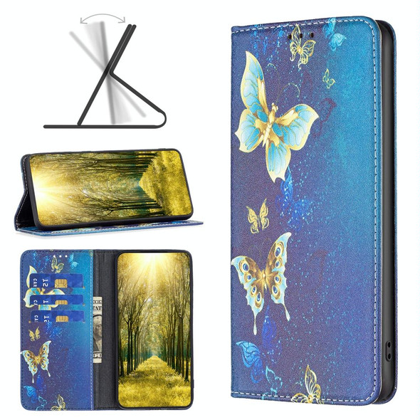 Nokia G11 / G21 Colored Drawing Pattern Invisible Magnetic Leather Phone Case(Gold Butterflies)