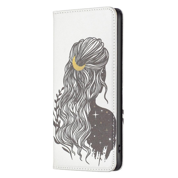 Nokia G11 / G21 Colored Drawing Pattern Invisible Magnetic Leather Phone Case(Girl)