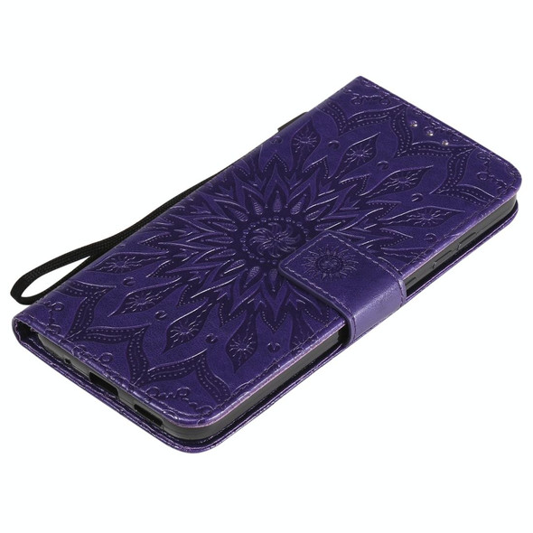 Nokia 2.3 Embossed Sunflower Pattern Horizontal Flip PU Leather Case with Holder & Card Slots & Wallet & Lanyard(Purple)