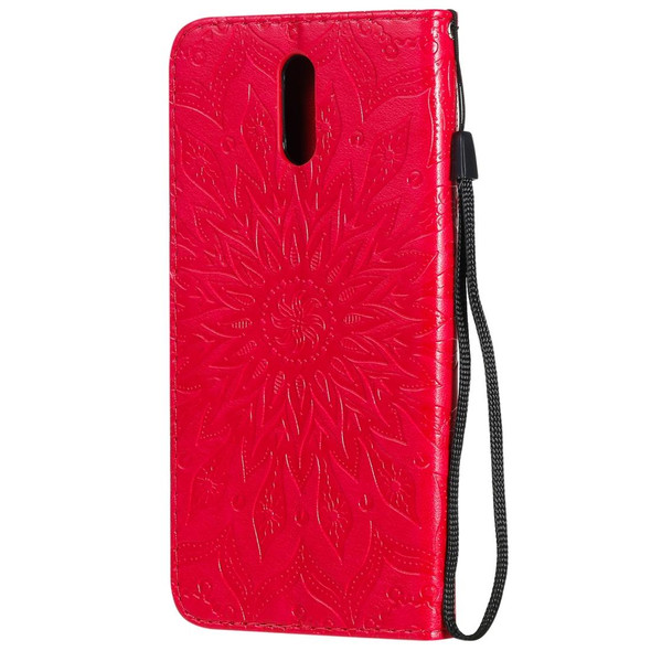 Nokia 2.3 Embossed Sunflower Pattern Horizontal Flip PU Leather Case with Holder & Card Slots & Wallet & Lanyard(Red)
