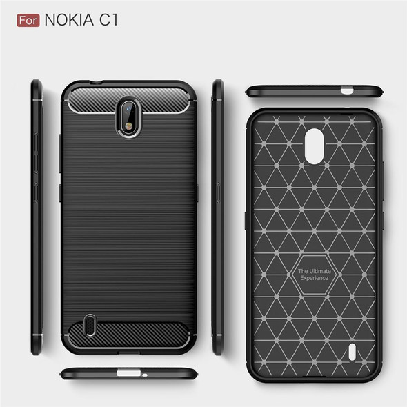 Nokia C1 Brushed Texture Carbon Fiber TPU Case(Red)