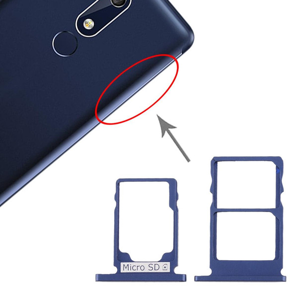 SIM Card Tray + SIM Card Tray + Micro SD Card Tray for Nokia 5.1 TA-1075 (Blue)