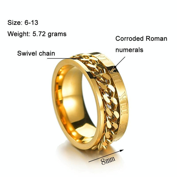 2 PCS Roman Numerals Turnable Chain Titanium Steel Ring, Color: Gold(11)