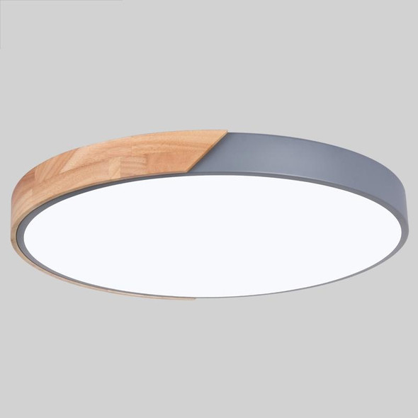Wood Macaron LED Round Ceiling Lamp, 3-Colors Light, Size:30cm(Grey)