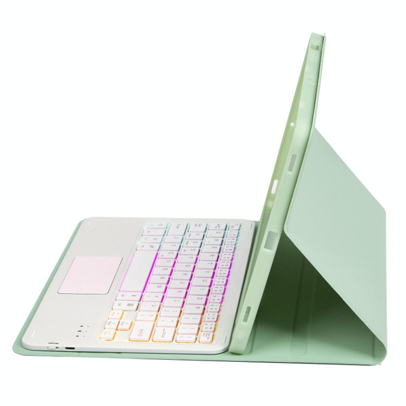 T098B-AS Skin Feel Pen Slot Touch Pad Backlight Bluetooth Keyboard Leather Tablet Case - iPad Air 4 10.9 2020 / Air 5 10.9 2022 (Mint Green)