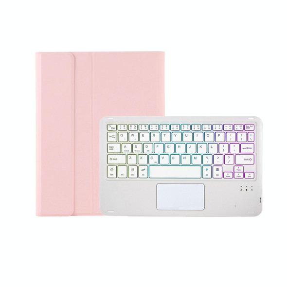 T098B-AS Skin Feel Pen Slot Touch Pad Backlight Bluetooth Keyboard Leather Tablet Case - iPad Air 4 10.9 2020 / Air 5 10.9 2022 (Pink)