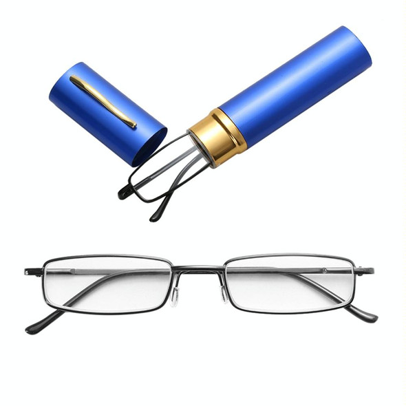 Reading Glasses Metal Spring Foot Portable Presbyopic Glasses with Tube Case +2.00D(Blue )