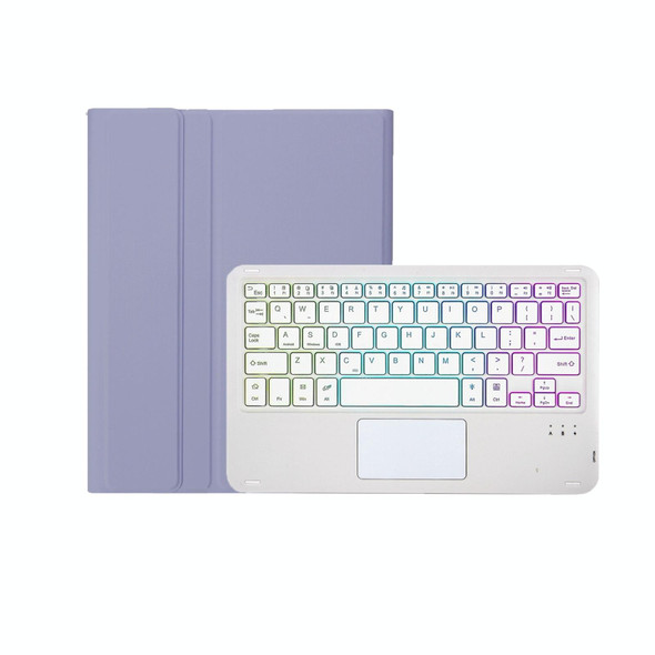T098B-AS Skin Feel Pen Slot Touch Pad Backlight Bluetooth Keyboard Leather Tablet Case - iPad Air 4 10.9 2020 / Air 5 10.9 2022 (Purple)