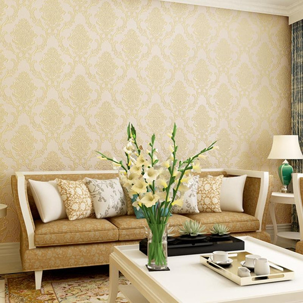 Bedroom Living Room Classic Damascus 3D Precision Pressed Non-Woven Fabric Self-Adhesive Wallpaper, Specification: 0.53 x 3 Meters(JA203 Off-white)