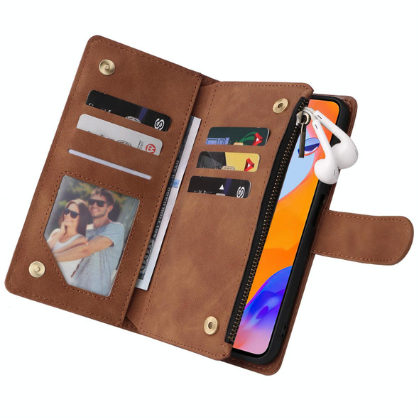 Xiaomi Redmi Note 11 Pro International Multifunctional Frosted Zipper Wallet Leather Phone Case(Brown)
