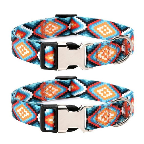 2 PCS Pet Ethnic Style Polyester Cotton Print Pattern Collar, Size: XL: 2.5x43-71cm(Diamond )